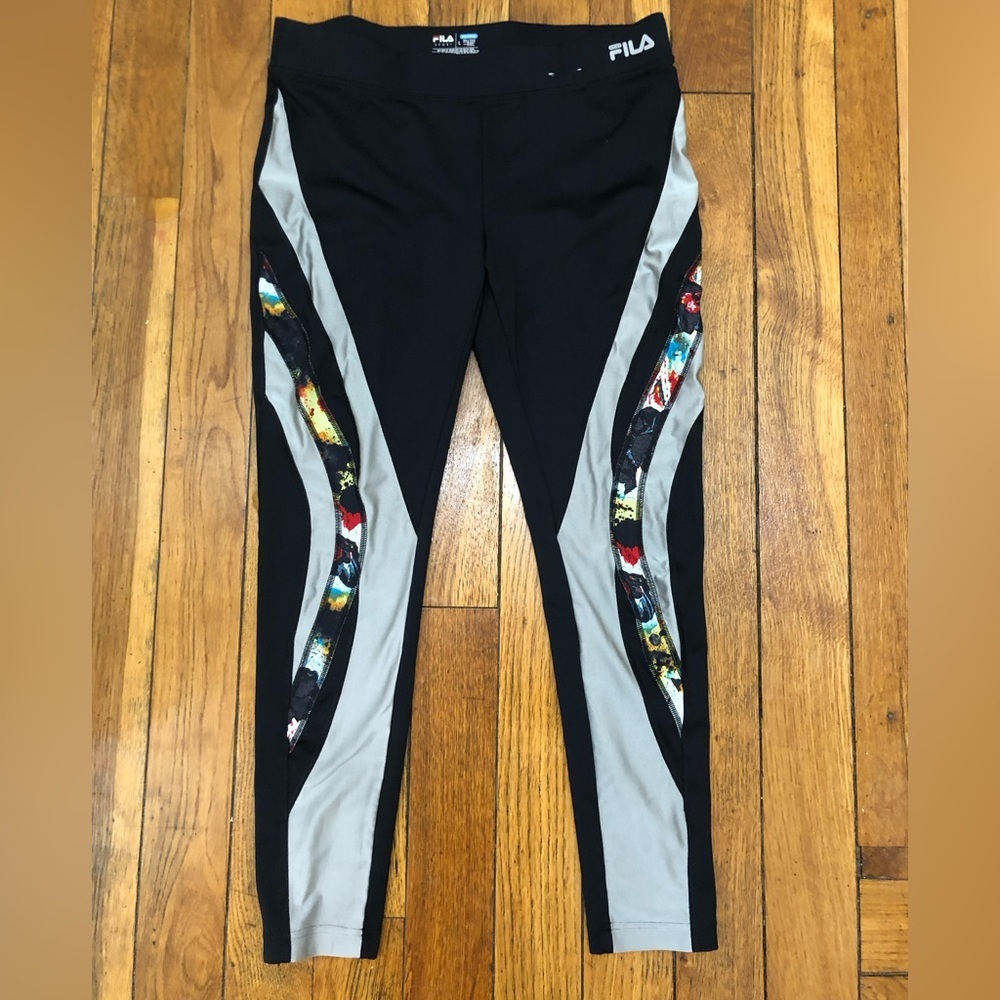 FILA Sport Colorblock Floral Print Curved Panel Athletic Leggings - Picture 1 of 11
